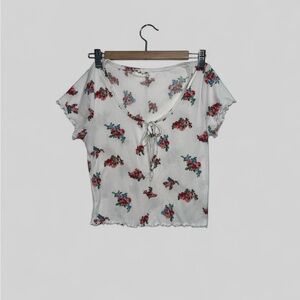 White floral women short sleeve shirt